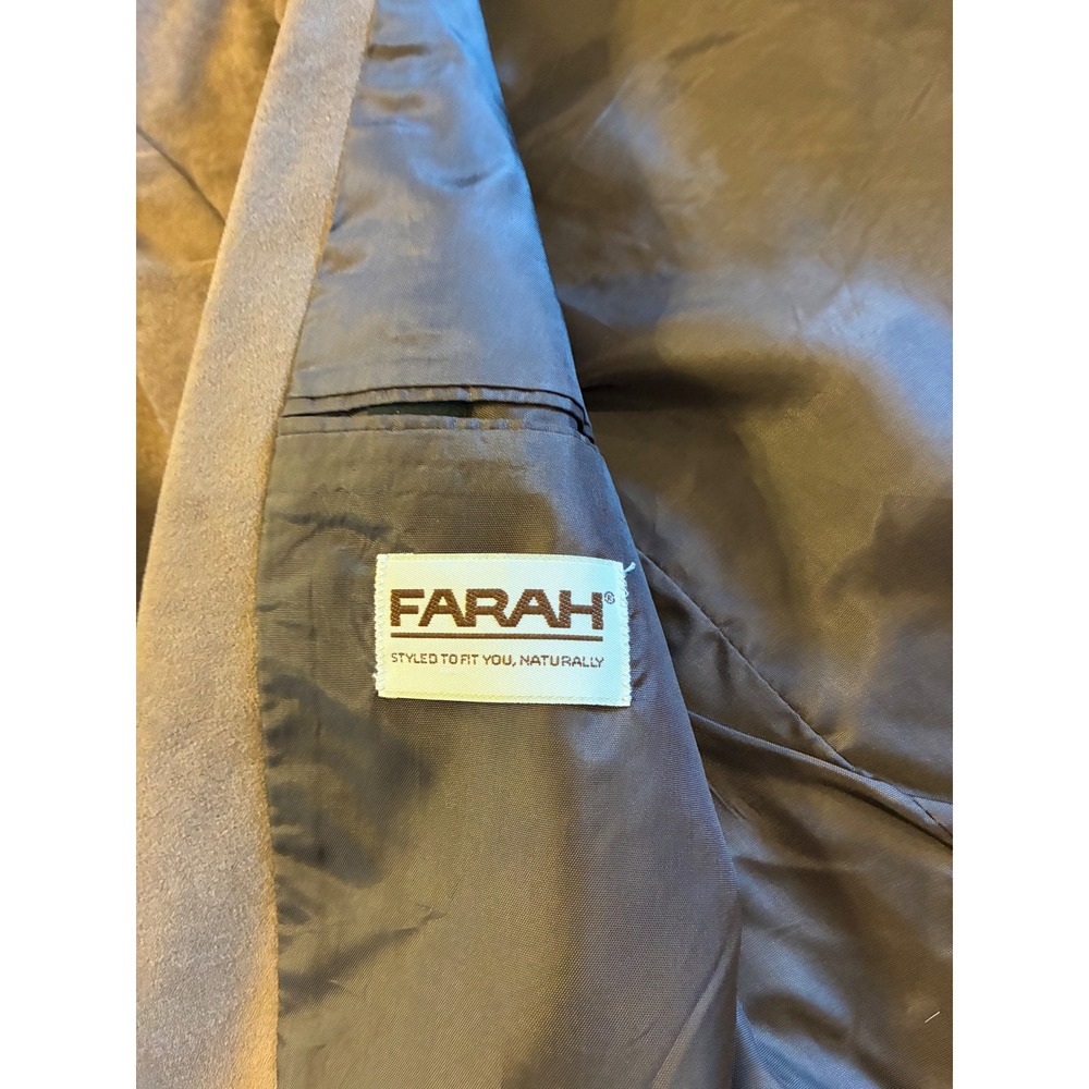 Farah Vintage Mens Brown Faux Suede Two Button Blazer Sport Coat 44R Academic - Picture 2 of 7